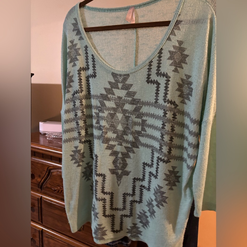 Vanity Teal Sheer Knit Top